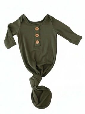 Caden Lane Solid Olive Bamboo Baby Knot Gown